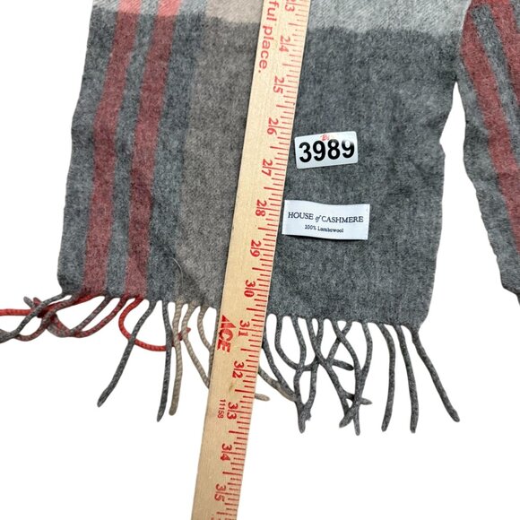 House of Cashmere Women's Fringe Plaid Scarf Warm One Size Gray Winter Cozy - Picture 3 of 4